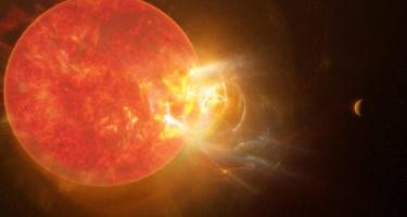 Artist's concept of a stellar flare from Proxima Centauri. Credit: NSF/AUI/NSF NRAO/S. Dagnello. 